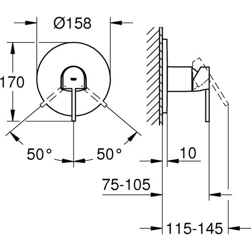 GROHE PLUS DUSJBATTERI FOR INNBYGGING KROM