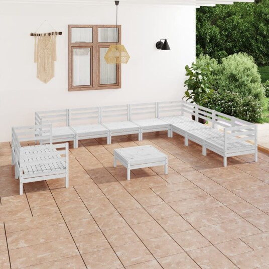 vidaXL Hagesofagruppe 11 deler hvit heltre furu