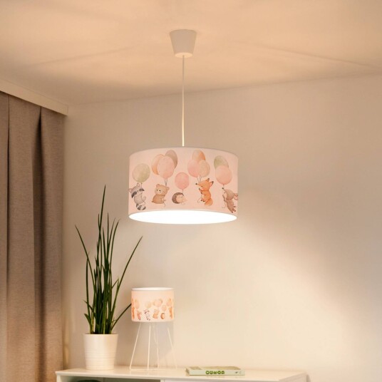 Duolla Freddy hengelampe Ø 35 cm stoff fargerik dyr E27