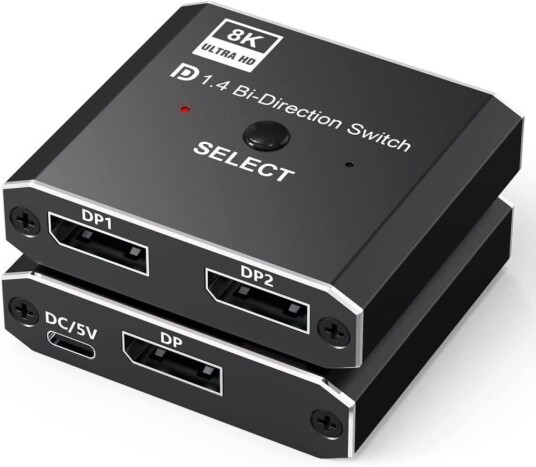 NÖRDIC 8K30Hz Displayport svitsj 2 til 1 og splitter 1 til 2 4K120hz