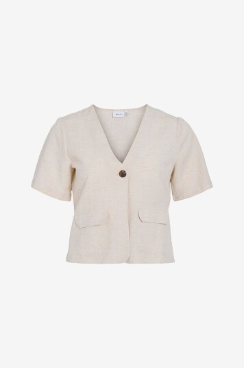 Vila - Topp viPrisilla V-neck S/S Pocket Top - Beige