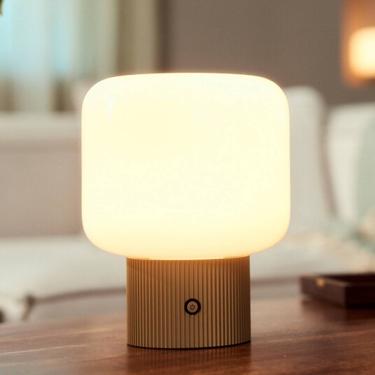 Lucande LED-bordlampe Katrin Palm beige glass