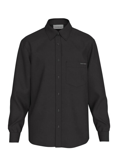 Calvin Klein Jeans Ls Solid Casual Linen Classic Sh Black XL