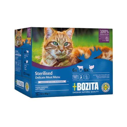 Bozita Katt Sterilisert Kjøtt i Gelé 12 x 85g - Våtfôr for Innendørs Katter Bozita Katt Sterilisert Kjøtt i Gelé 12 x 85g - Våtfôr for Innendørs Katter