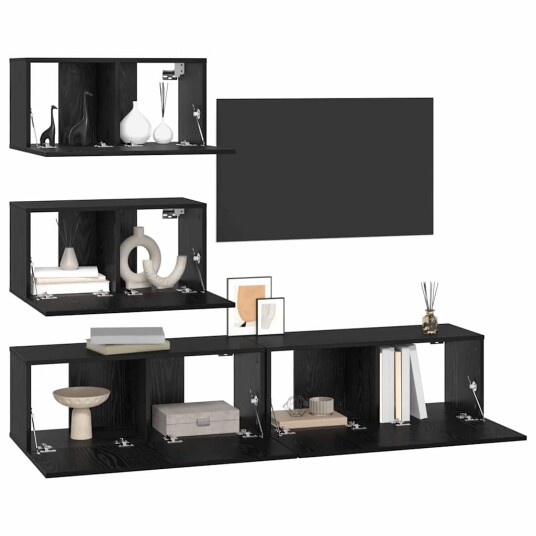 TV benksett 4 pcs Svart eik 100 x 30 x 30 cm Konstruert tre TV benksett 4 pcs Svart eik 100 x 30 x 30 cm Konstruert tre