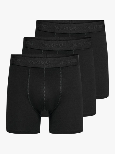 Only & Sons Fitz Solid Black Boxer 3-Pack Sort L