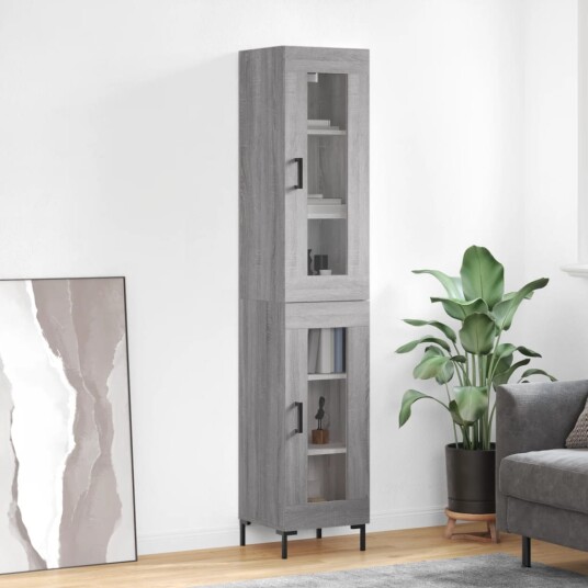 vidaXL Highboard grå sonoma 34,5x34x180 cm konstruert tre 8720845488536