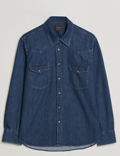 Oscar Jacobson Straight Fit Western Shirt Blue