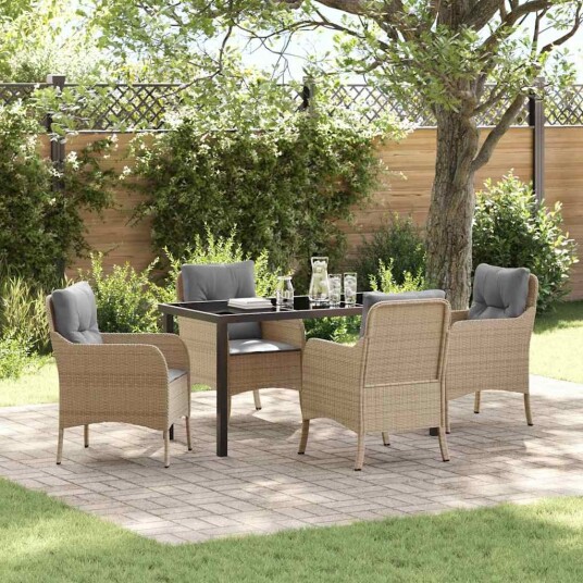 vidaXL Hage Spisegruppe med pute 5 pcs Beige polyrotting
