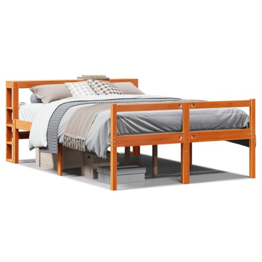  Sengeramme med hodegavl voksbrun 135x190 cm heltre furu 3305878