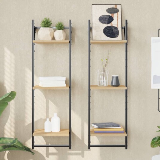 Vegghyller med stenger 2 stk sonoma eik 30x25x100 cm 8721012045934 Vegghyller med stenger 2 stk sonoma eik 30x25x100 cm 8721012045934