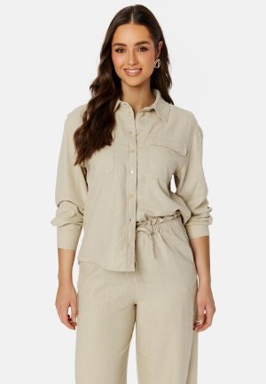 ONLY Caro L/S Oversized Linen Blend Shirt Oxford Tan XS ONLY Caro L/S Oversized Linen Blend Shirt Oxford Tan XS