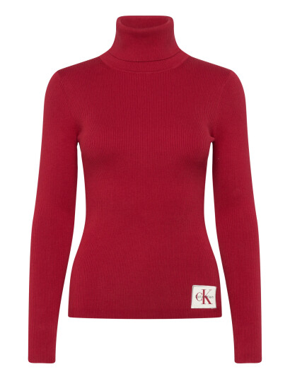 Calvin Klein Jeans Woven Label Roll Neck - Red - XS