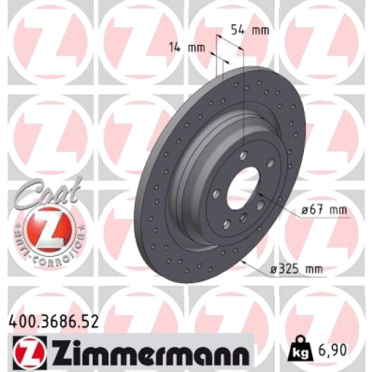 Bremseskive ZIMMERMANN 400.3686.52 Bremseskive ZIMMERMANN 400.3686.52