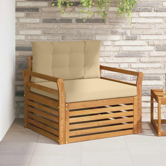 vidaXL Utesofa Solid akasietre og polyester Naturlig og Beige