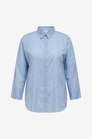 Only Carmakoma - Skjorte carNew Lina Grace LS Emb Shirt - Blå