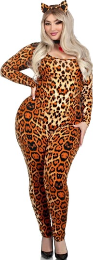Leopardkostyme med Ører og Halsbånd til Dame XL/XXL