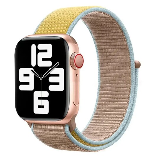 Apple Watch (42/44/SE/45/49mm) Lippa Nylonstropp - Gul med Blå Kant