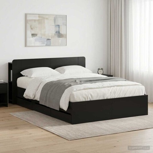  Sengeramme med oppbevaring Svart 150 x 200 cm Konstruert tre
