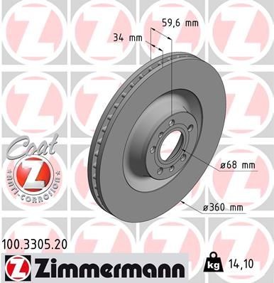 Bremseskive ZIMMERMANN 100.3305.20 Bremseskive ZIMMERMANN 100.3305.20