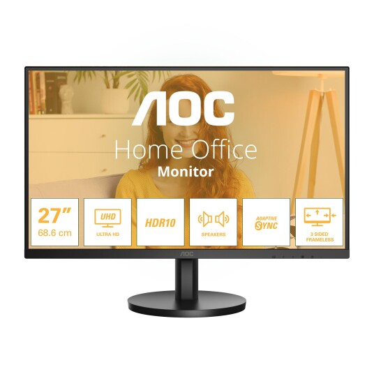 AOC U27B3A 27" 4K LCD PC-skjerm med HDR10 og 60Hz - Svart AOC U27B3A 27" 4K LCD PC-skjerm med HDR10 og 60Hz - Svart