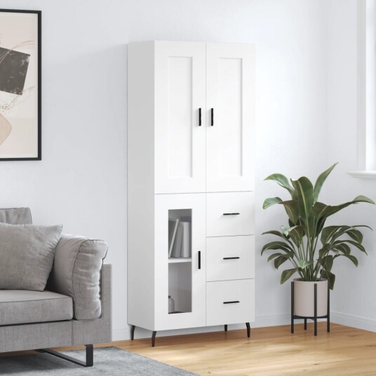 vidaXL Highboard hvit 69,5x34x180 cm konstruert tre 8720845493752
