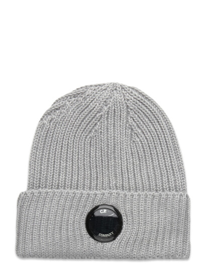 C.P. Company Logo Ribbed Beanie (Merino) - Grey - ONE SIZE
