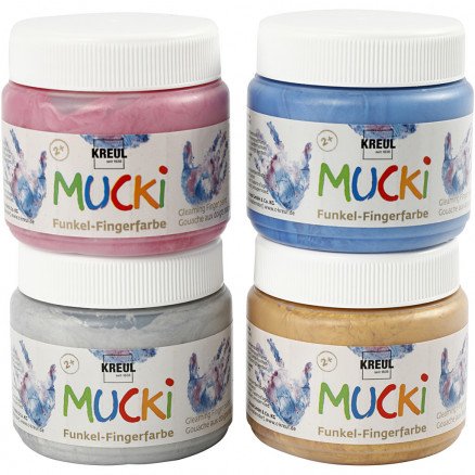 Mucki Mucki Fingermaling metallic blå metallgull metallic rosa metallsølv 4x150 ml 1 pk