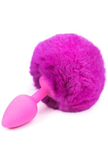 Purple Faux Fur Rabbit Tail With Silicone Plug S