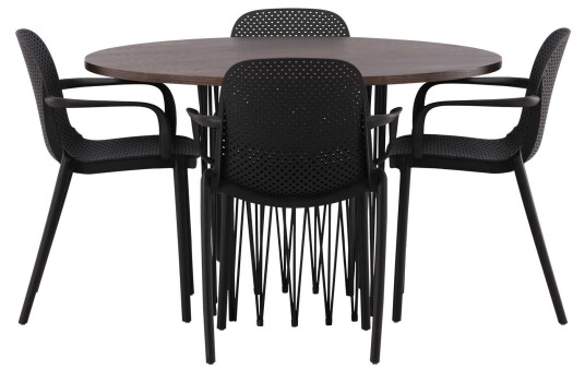 Venture Design Stone round & Baltimore spisegruppe Svart/mokka 4 stoler & bord 120 cm