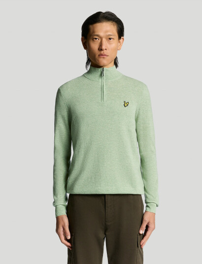 Lyle & Scott Lambswool Blend Quarter Zip Jumper - Green - S Lyle & Scott Lambswool Blend Quarter Zip Jumper - Green - S