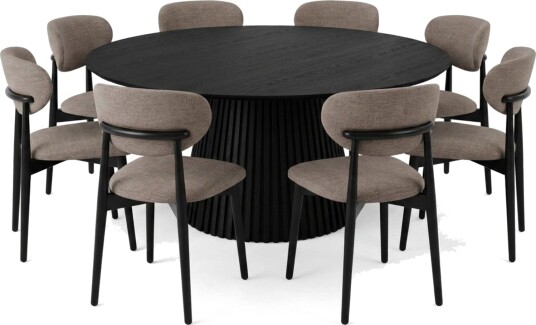 Peyra spisegruppe rund 180 cm svart med 8 Molly spisestoler Svart