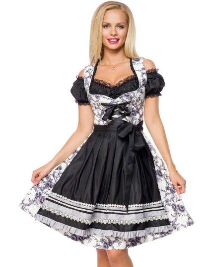 Luksus Oktoberfest Dirndl Blomstermønstret Pen Korsettkjole med Forkle