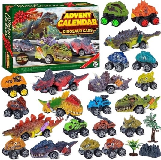 2025 Adventskalender Dinosaur Biler Adventskalender for Gutter Barn 24 Dager Monster Truck Jule Nedtellingskalender Trekk Tilbake Biler Sett for Gutter