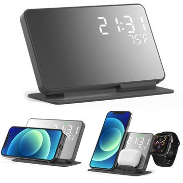 4 i 1 LED digital temperaturvisning Vekkerklokke 15 W trådløs lader Qi hurtigladestativ for iPhone Android iWatch AirPods 4 i 1 LED digital temperaturvisning Vekkerklokke 15 W trådløs lader Qi hurtigladestativ for iPhone Android iWatch AirPods