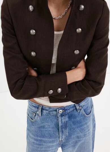 Mango 100% Linen Jacket With Buttons Brown S