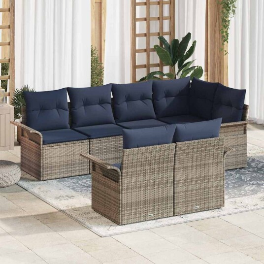 vidaXL Hagesofa Set 7 stk. Grå Poly rattan