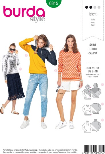 Burda 6315 - Genser & Hettegenser EUR: 34-44, US: 8-18