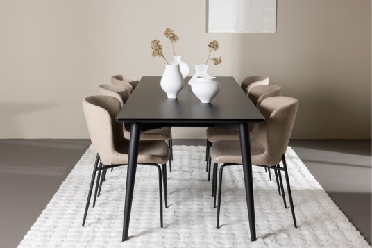 Venture Home Ellis Spisegruppe 230 cm Rektangulær med 6 Modesto stoler Sort/Beige