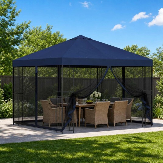vidaXL Hagepaviljong med sidevegger 3 x 3 m Blå Polyester og stål
