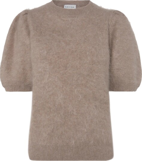 Davida Cashmere Brushed Puff Sleeve T Shirt   MINK   L