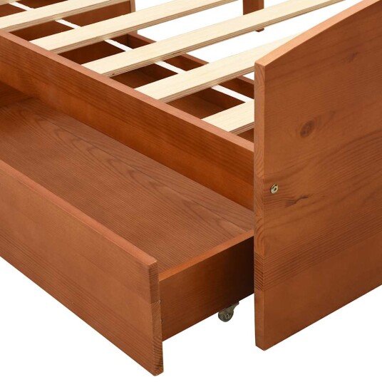 vidaXL Sengeramme med 2 skuffer honningbrun heltre furu 90x200 cm