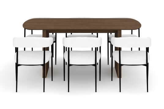 Bark Richeto Spisebord 180 cm med 6 Velma Spisestoler Røkt eik / Hvit Bouclé