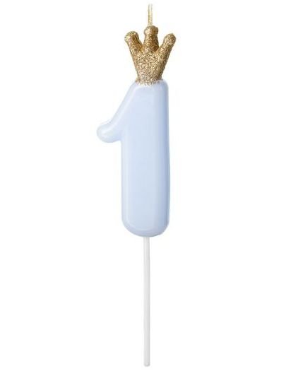 Tallet 1 Blått Kakelys med Gullkrone 9,5 cm