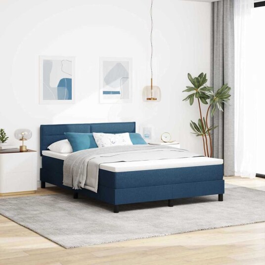 Bokspring seng med Madrass Blå 160x200 cm Stoff