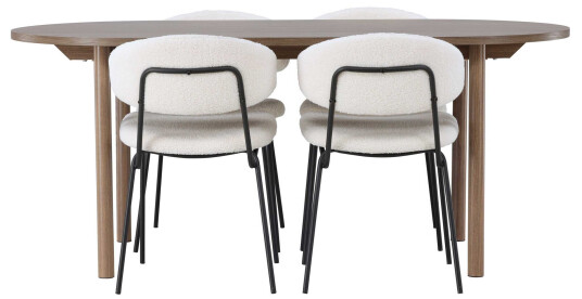 Venture Design Andy & Chico spisegruppe Hvit/natur 4 stoler & bord 180 x 90 cm