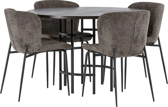 Venture Home Copenhagen Spisegruppe 115 cm Rund med 4 Modesto Stoler Mørk grå
