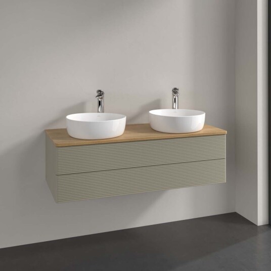 Villeroy & Boch Antao Servantskap med 2 skuffer 120x50x36 cm m/lys Steingrå/Eik Villeroy & Boch Antao Servantskap med 2 skuffer 120x50x36 cm m/lys Steingrå/Eik