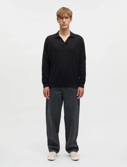 Mads Nørgaard Cotton Lino Theo Polo Ls Knit Black S