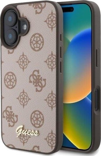 GUESS Peony Script MagSafe iPhone 16 Case - Brown
